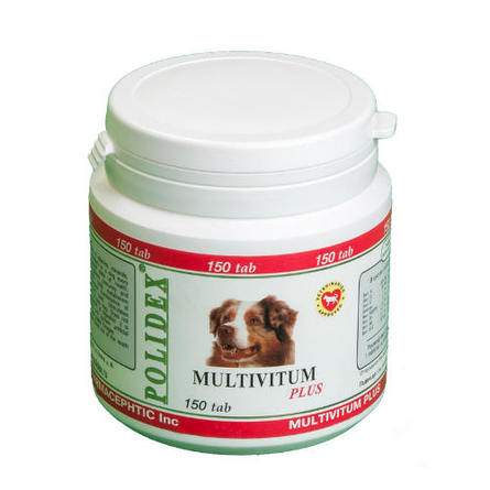 Polidex Multivitum plus Кормовая добавка для собак для профилактики авитаминозов, 150 таблеток