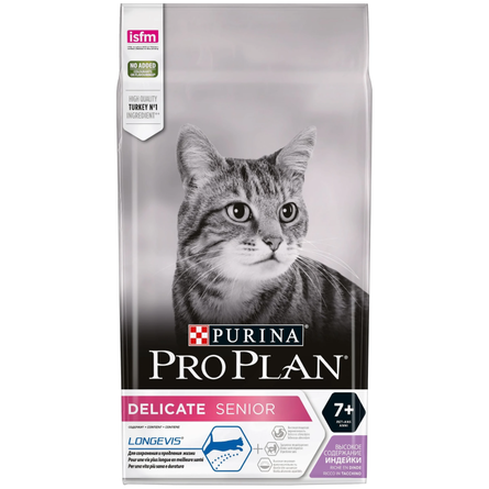 ProPLAN Delicate Senior7 Сухой корм для кошек старше 7 лет для чувствительного пищеварения (индейка), 3 кг - фото 1