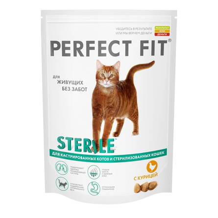 Perfect Fit Sterile Сухой корм для взрослых стерилизованных кошек и кастрированных котов (с курицей), 190 гр
