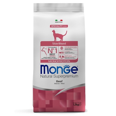 Monge Cat Monoprotein Sterilised Beef Сухой корм для стерилизованных кошек, с говядиной , 1,5 кг - фото 1