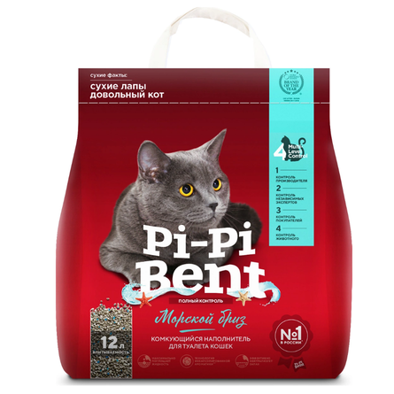 Pi-Pi Bent Морской бриз Комкующийся глиняный наполнитель для кошек, 5 кг
