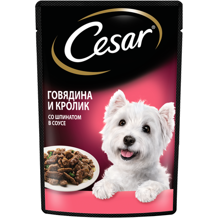 Cesar Влажный корм для собак (с говядиной и кроликом в соусе со шпинатом), 85 гр - фото 1