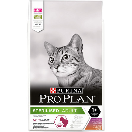 Pro Plan Sterilised OptiSavour Сухой корм для взрослых кастрированных/стерилизованных кошек (с уткой и печенью), 10 кг - фото 1