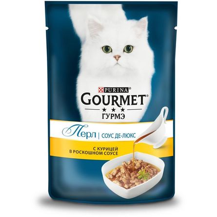 Gourmet Perle Соус Де-люкс желе для кошек (с курицей), 85 гр - фото 1