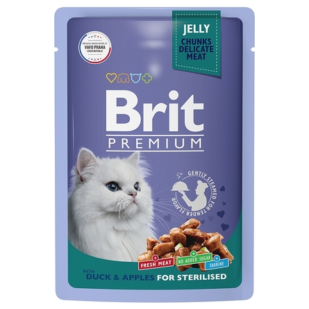 Brit Premium Пауч утка с яблоками в желе для стерилизованных кошек, 85 гр - фото 1