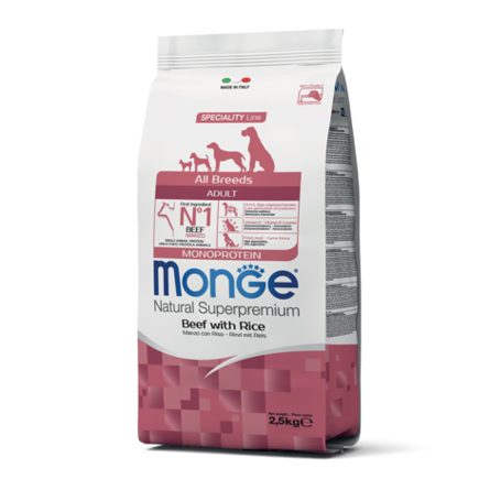 Monge Dog Monoprotein All Breeds Beef and Rice Сухой корм для собак всех пород (говядина с рисом), 2,5 кг - фото 1