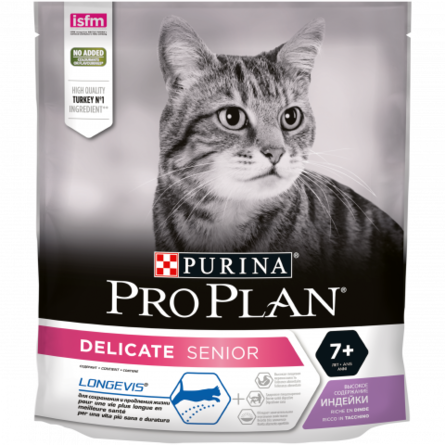 Pro Plan Delicate 7+ сухой корм для взрослых кошек старше 7 лет с чувствительным пищеварением (с индейкой), 400 гр - фото 1