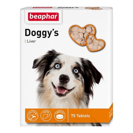 Beaphar Doggy's plus Liver Витаминное лакомство для взрослых собак (со вкусом печени), 75 таблеток - фото 1