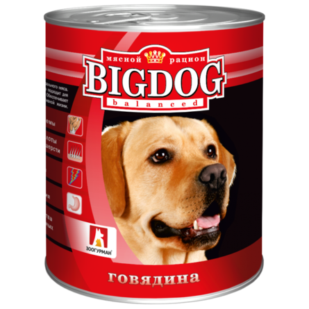 Купить Зоогурман BIG DOG Влажный корм для взрослых собак крупных пород, говядина, 859 г за 208.00 ₽