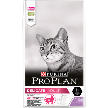 Pro Plan Delicate Сухой корм для взрослых кошек с чувствительным пищеварением (с индейкой), 10 кг - фото 1